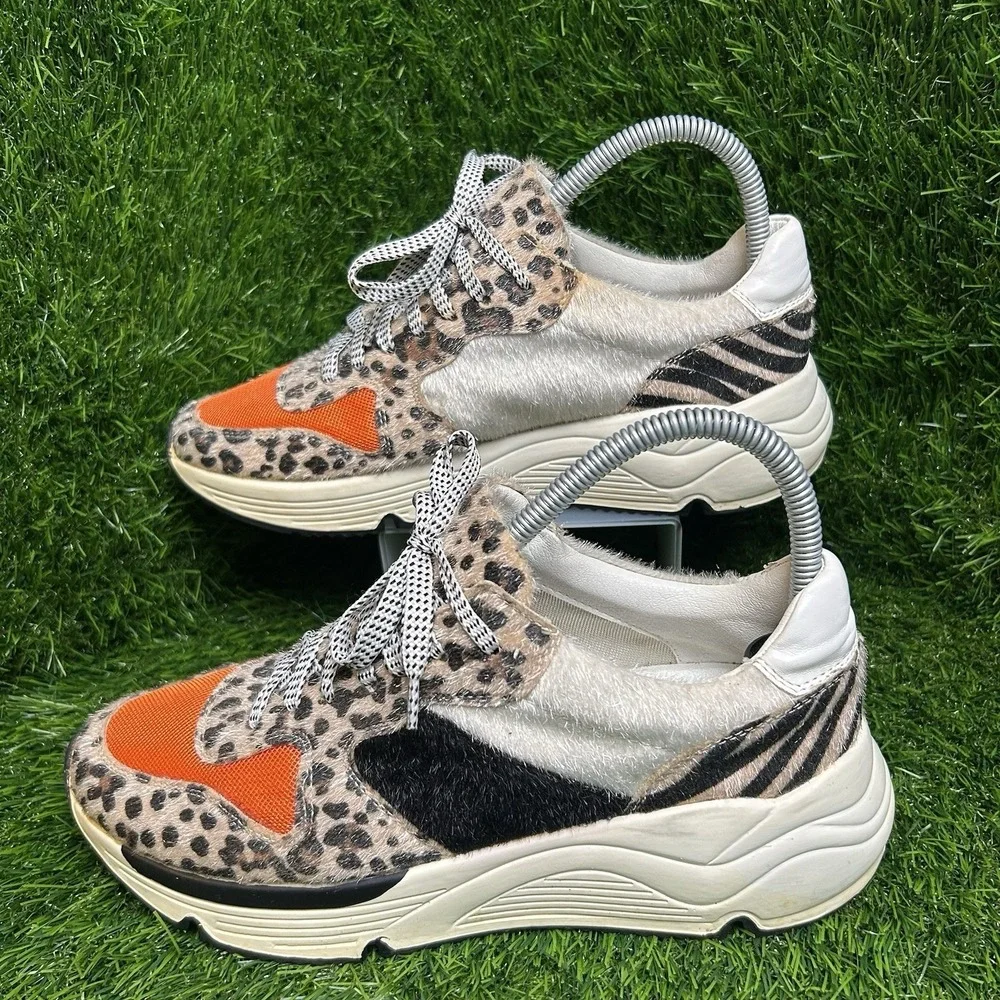 White Raven Women Leopard Zebra Animal Print Chunky Platform Sneakers Orange 7.5